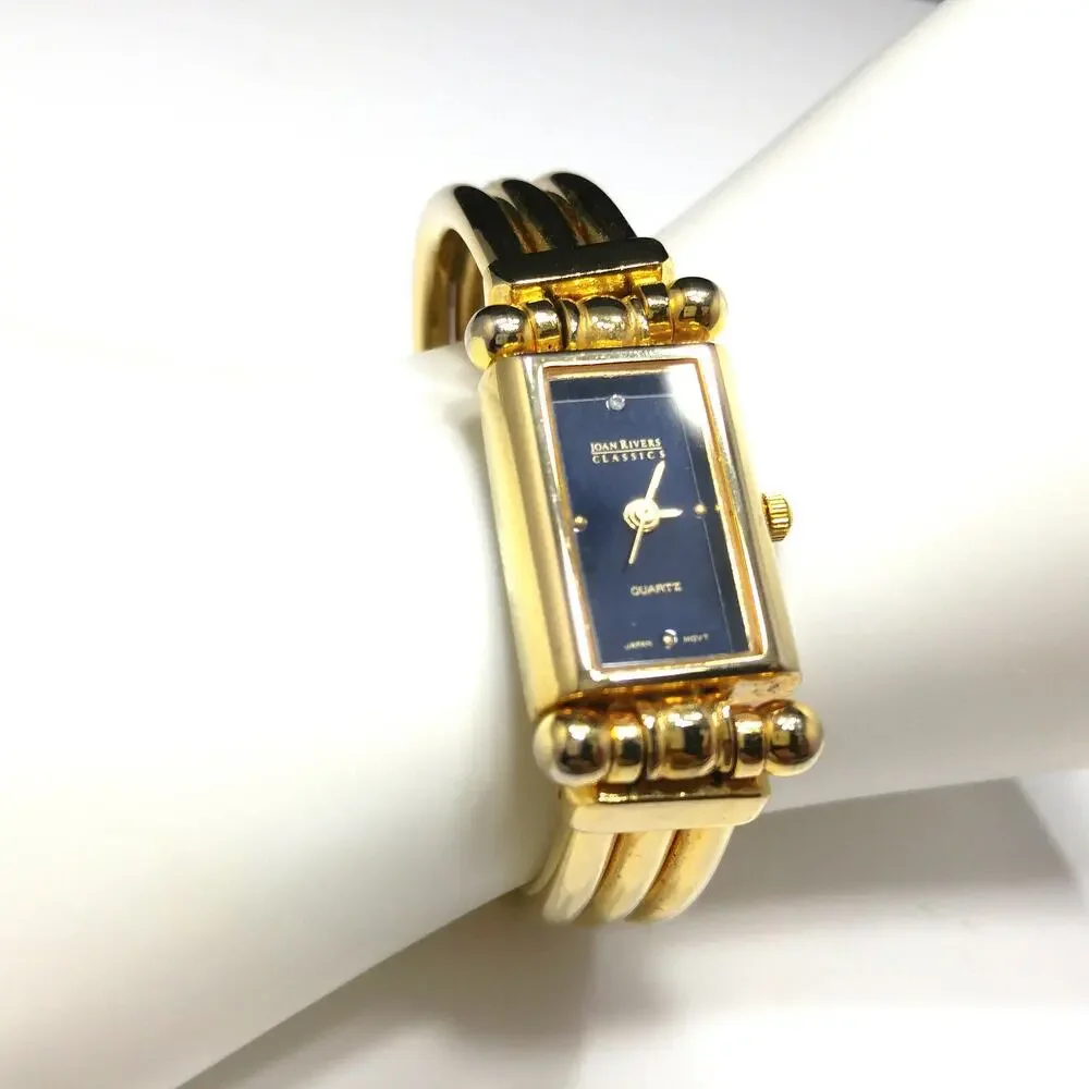 Vintage Joan Rivers Classics Gold Plated Quartz Watch Black Face